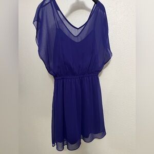 Express Womens Blouson Dress Solid Purple Dual V Neck Flutter Short Sleeve S